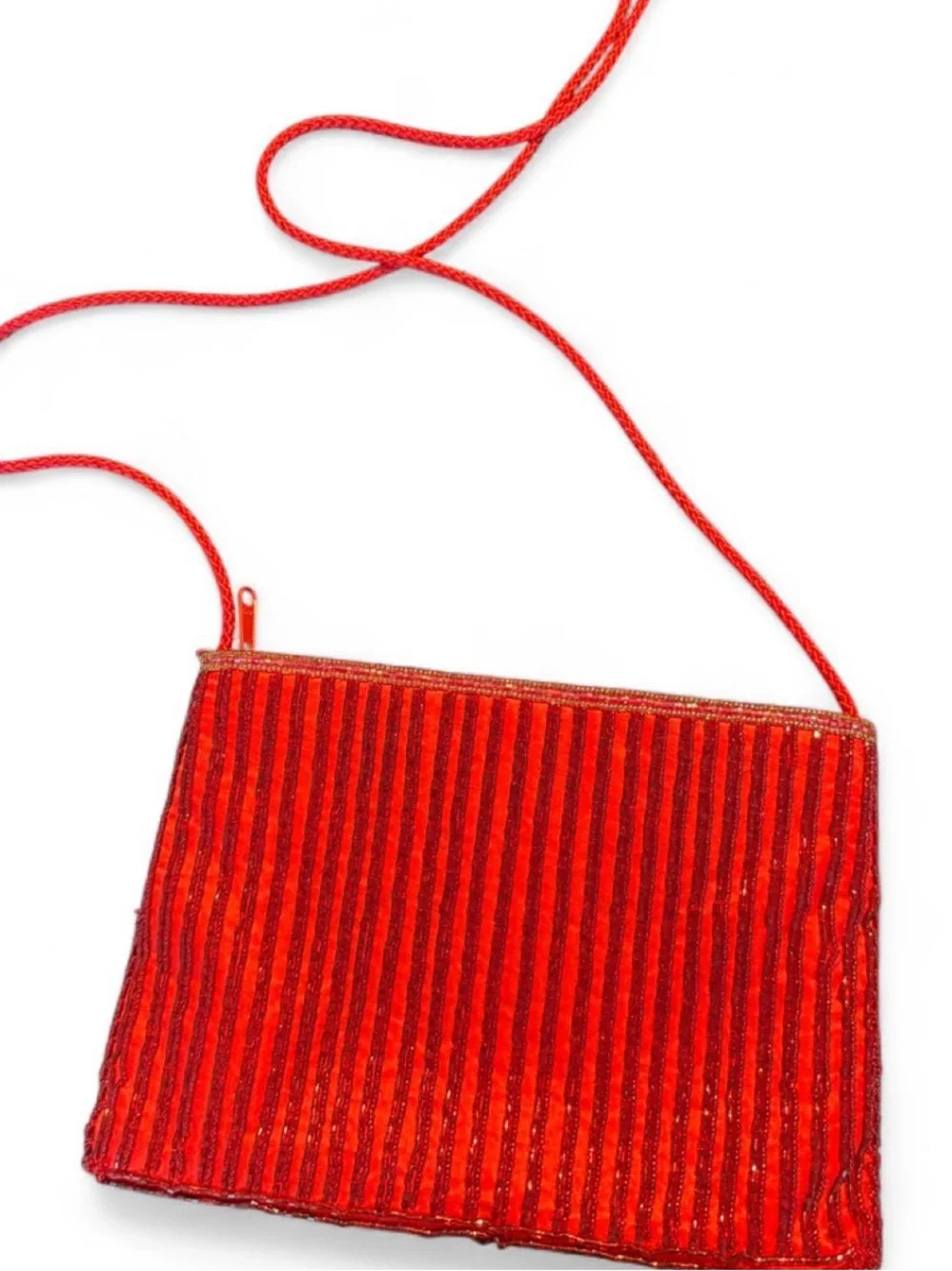 Red Beaded Floral Crossbody Bag